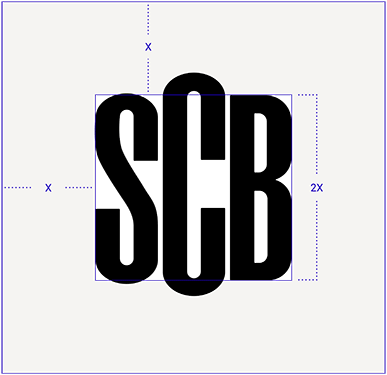 Bild som visar frizonen som alltid ska finnas runt SCB:s logotyp.