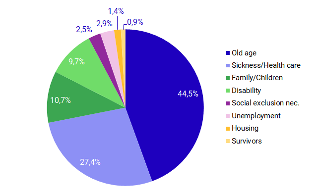 Chart: Percentage distribution of expenditure on social protection by function, 2019