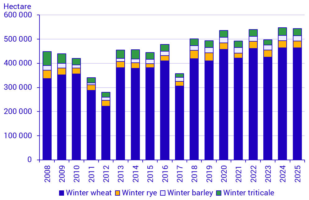 Graph: Autumn-sown areas of cereals 2008-2025