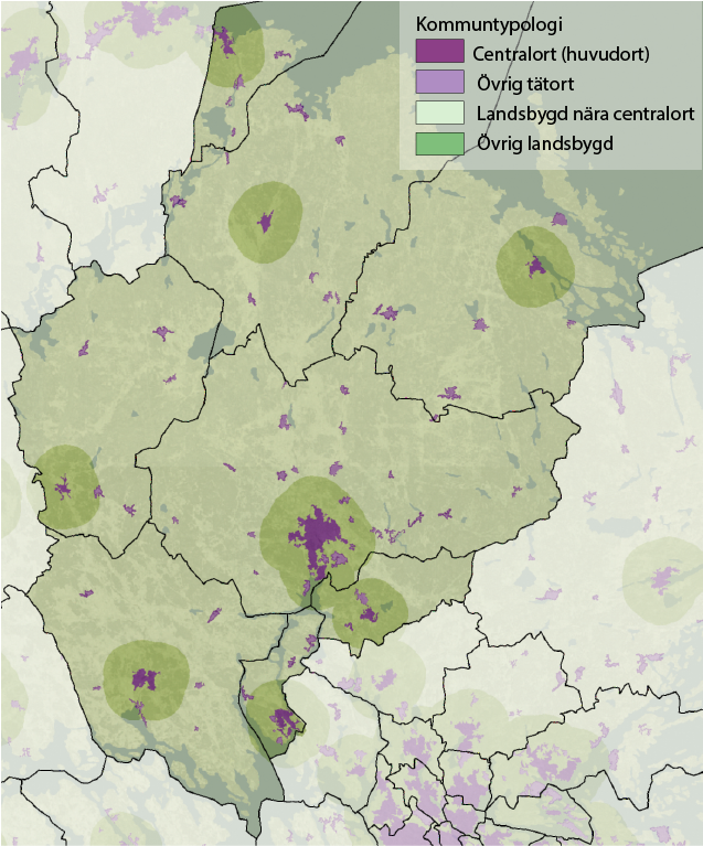 Diagram: Uppsala län efter kommunernas sammansättning av tätorter och landsbygd, 2015