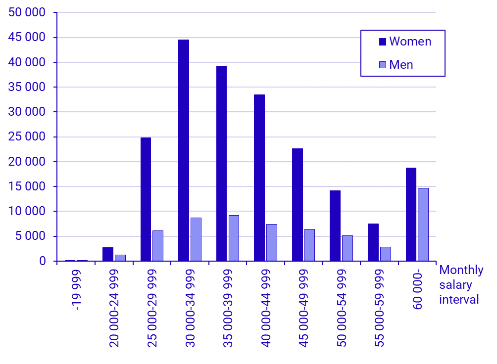 Graph: Number of employees by monthly salary interval, 2024