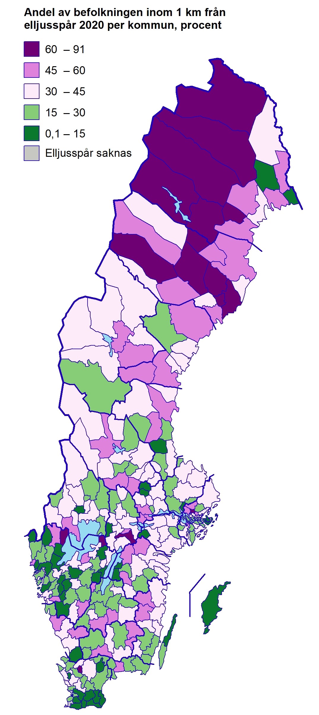 Karta med elljusspår per kommun