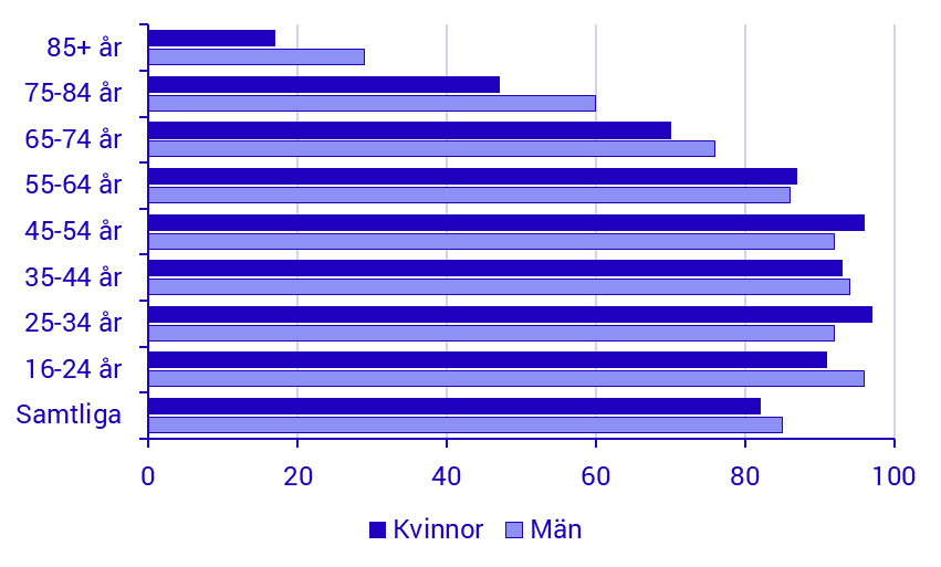 Andel personer som har använt internet flera gånger om dagen