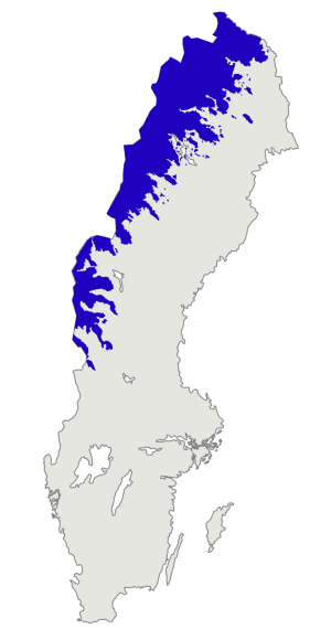 Karta: Fjällregionen, ovan gränsen för fjällnära skog