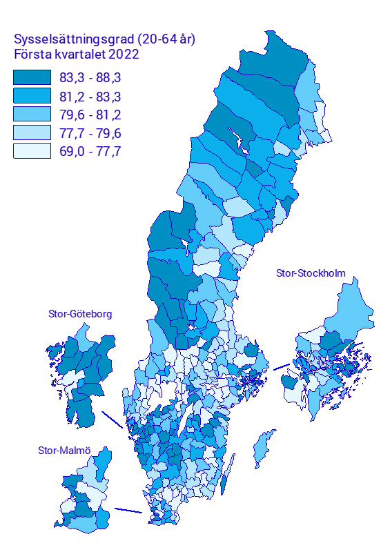 Syssels&auml;ttningsgrad (20-64 &aring;r) F&ouml;rsta kvartalet 2022