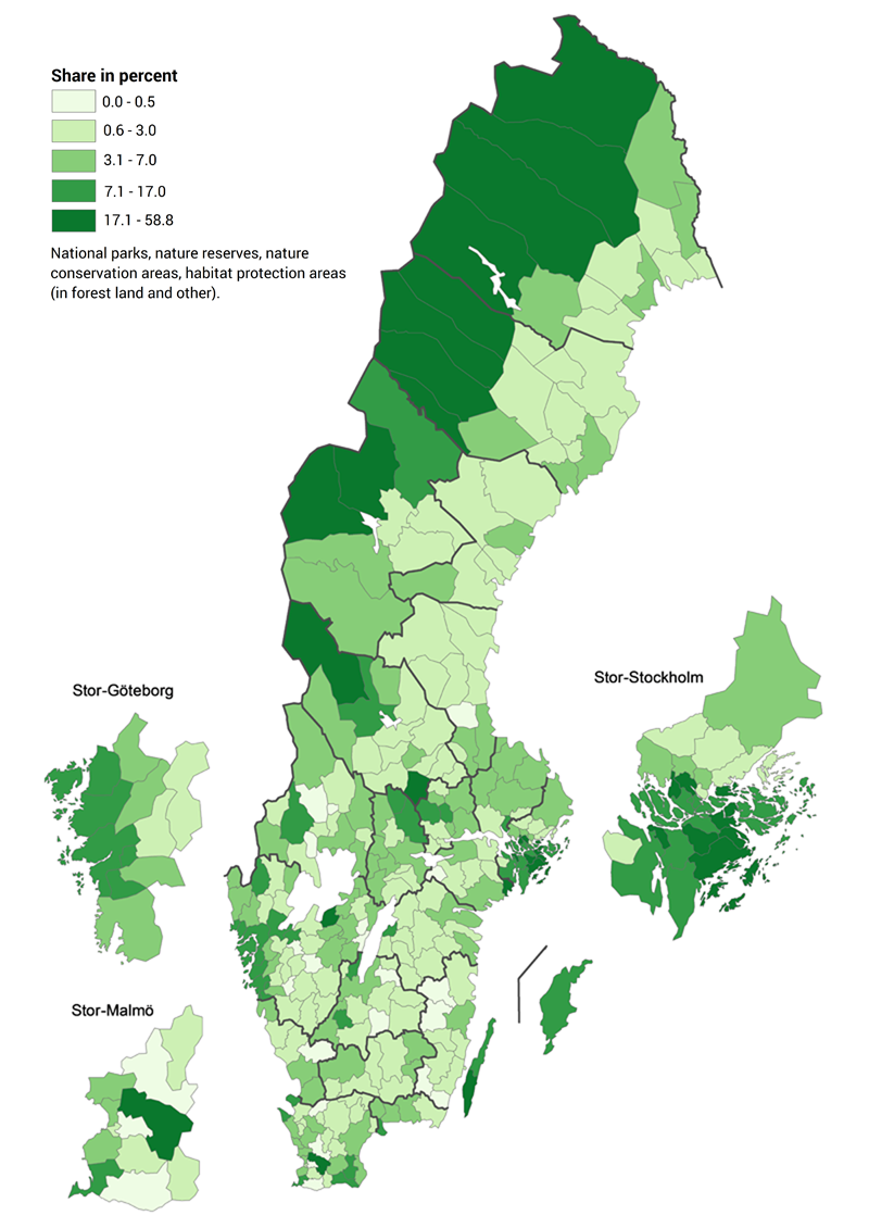 Proportion of protected land by municipality, 2020-12-31