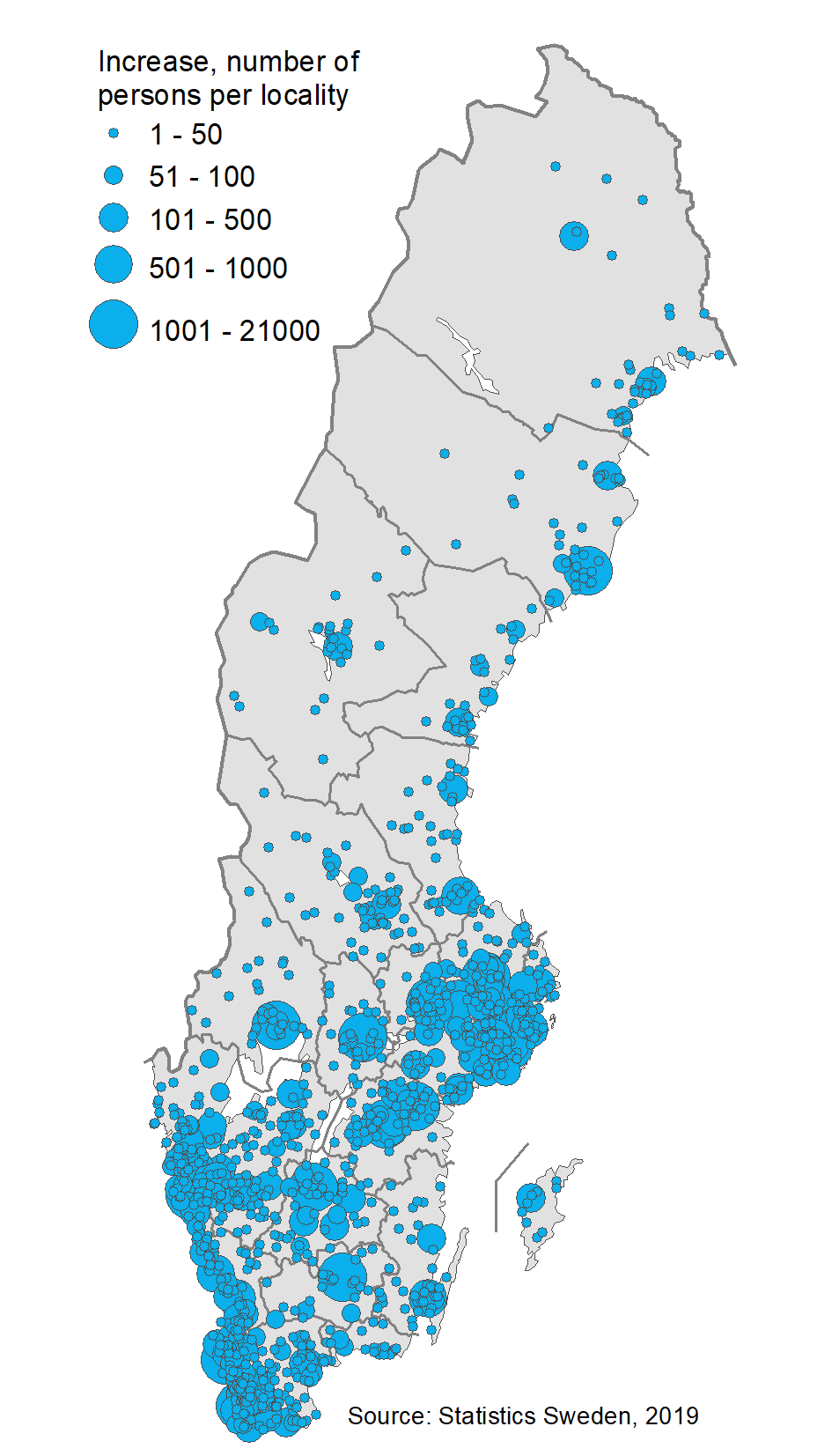 Localities with population densification in 2019