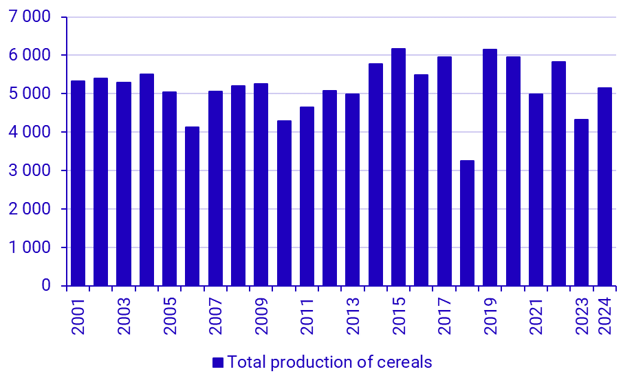 Graph: Total production of cereals, 1 000 tonnes
