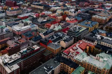 Drönarbild över stadskvarter